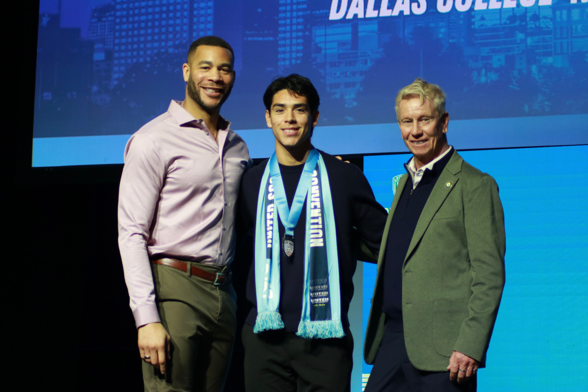 Joseangel Carrillo-Contreras receiving All-American honors at the United Soccer Coaches Convention